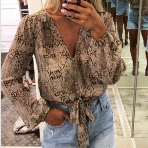 Taupe snake tie up blouse